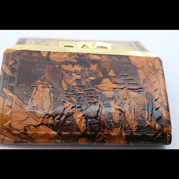 Egyptian Camel Leather Women Wallet Purse Brown King Tut Hunting 7.75" # 326 - Picture 3 of 8